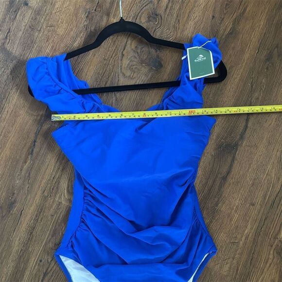 Eomenie Women's Blue One Piece Ruffle Shoulder Swimsuit Size M - Picture 9 of 9